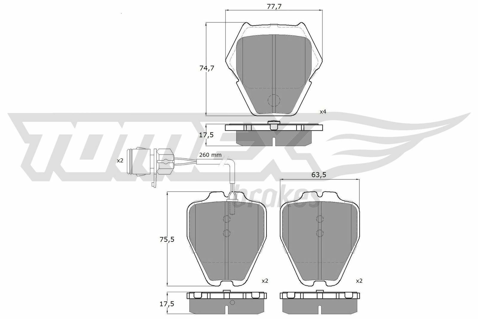 Sada brzdových destiček, kotoučová brzda TOMEX Brakes